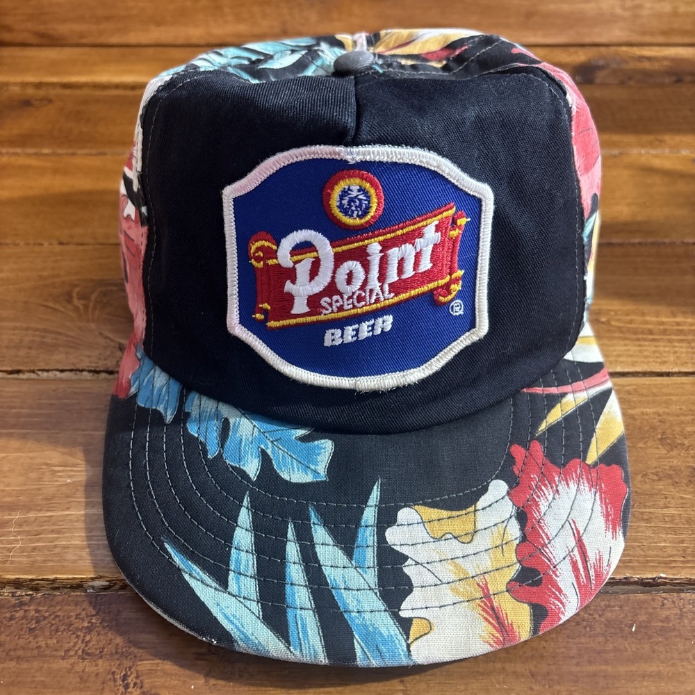 Vtg Point Special Beer Hat Snapback Black Hawaiian Stevens Point Brewery USA 80s